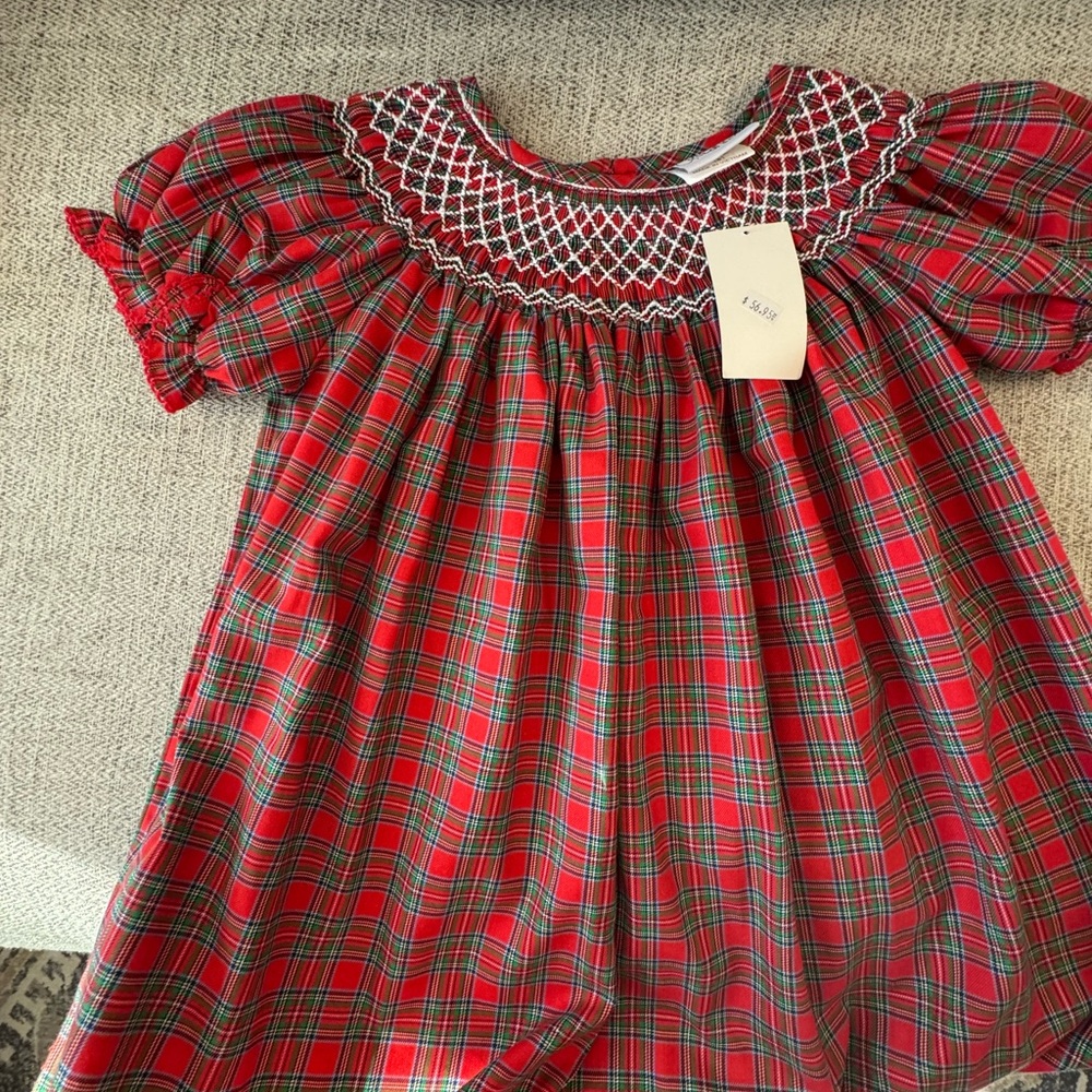 Delaney Red Plaid Smocked Dress